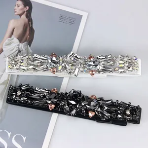 Elegant elastic belt with sparkling white crystals and rhinestones for dresses