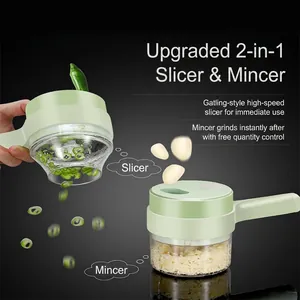 2-in-1 electric vegetable slicer and garlic mincer in pale green for efficient food prep