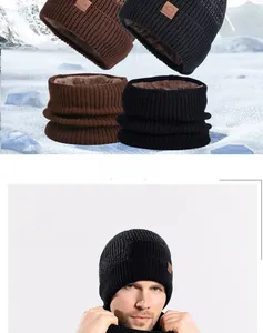 Ensemble bonnet et écharpe en tricot pour l'hiver avec doublure en polaire épaisse