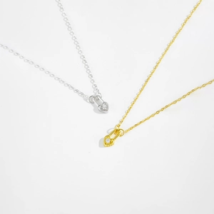Elegant S925 sterling silver heart lock necklaces in gold and silver with zircon stones
