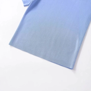 Slim fit light blue knit crop top with fine ribbed texture and round neck design