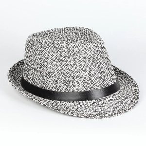 Classic Panama straw hat for men and women with black and white woven texture and band