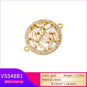 Gold plated hollow flower brass connector with zircon for bracelets and necklaces