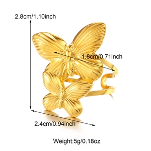 Detailed dimensions of the 18k gold butterfly ring with pearl and flower elements