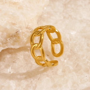 Chain Link Ring Stainless Steel Gold Plated Adjustable Open Minimalist Retro Fashion Jewelry For Women