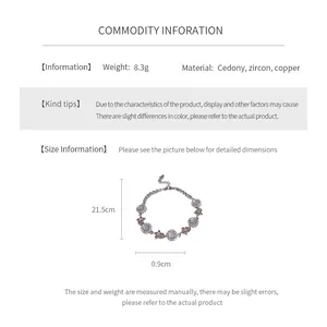 Detailed size parameters for chalcedony flower bracelet with dimensions and 8.3g weight