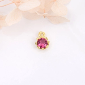 18k gold plated crown pendant with pink zircon stone for DIY jewelry making