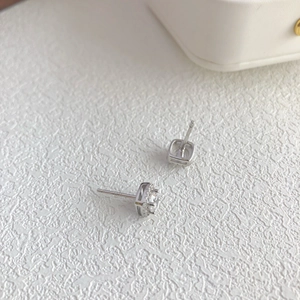 Close-up of S925 sterling silver square stud earrings with 5A cubic zirconia stones
