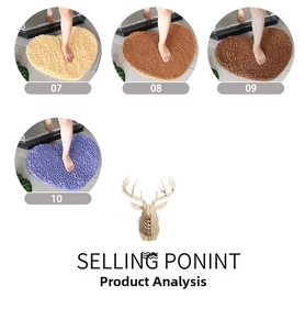 Detailed texture of heart-shaped chenille bath mats in beige, coffee, and purple colors