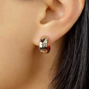 Star Engraved Huggie Hoop Earrings Gold Plated Copper Colorful Zircon Inlaid Geometric Chic Jewelry For Women Sparkle