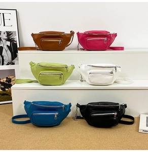 Multi-color collection of stylish crossbody chest bags with metal chain straps