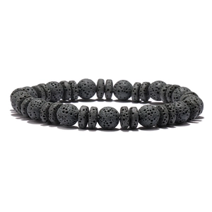Braided natural lava stone and tiger eye bead bracelet with matte spherical and flat disc beads