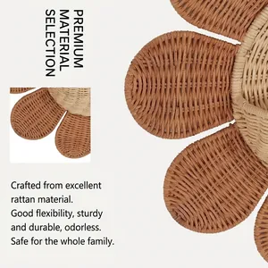Nordic rattan woven sunflower wall basket for keys storage and kids room decoration