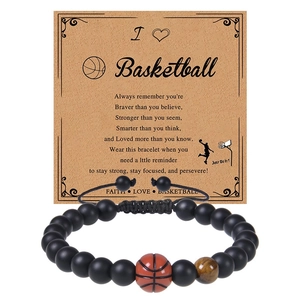 Motivational Sports Ball Bead Bracelet Natural Tiger Eye Matte Stone Hand Woven Adjustable Jewelry Gift For Men Youth