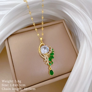 Detailed specs of peacock pendant necklace with size 1.8x4.5cm and 5.8g weight