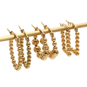 Three-piece set of high-polish gold beaded earrings in oval, round, and square shapes