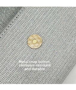 Detailaufnahme einer goldenen Magnetschnalle auf einer silbernen Pailletten-Abendtasche