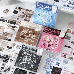 Retro INS Decorative Sticker Book Coated Paper DIY Journal Scrapbooking Collage Material English Phrases Aesthetic