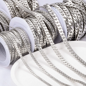 Polished silver stainless steel curb chain rolls for DIY jewelry necklace making