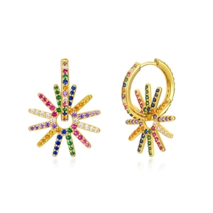 Exaggerated Fashion Sunflower Ear Buckle Earrings Copper With 925 Sterling Silver Earring Post Zirconia Starburst Earrings For Women