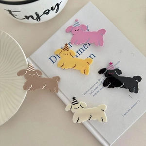 Five-piece cartoon puppy hair clips set in colorful polka dot designs for women