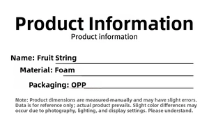 Detail specifications of red berry picks showing foam material and OPP bag packaging info