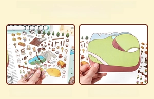 Detailed PET stickers set showing 3D scene-building rural animals and small houses