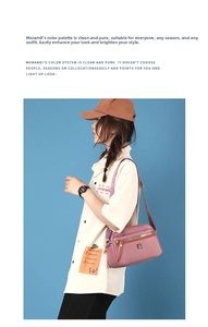 Detail of Morandi purple nylon crossbody bag with zipper pockets and woven strap