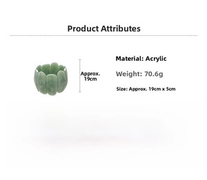 Detail view of green marble pattern acrylic bracelet with 19cm height and 70.6g weight