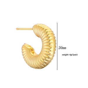 French vintage 20mm 18K gold plated C-shape croissant hoop earrings with texture
