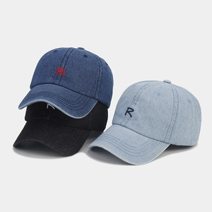 Denim Baseball Cap Washed Cotton Vintage Style Embroidered R Letter Adjustable Hip Hop Streetwear Hat For Women Men