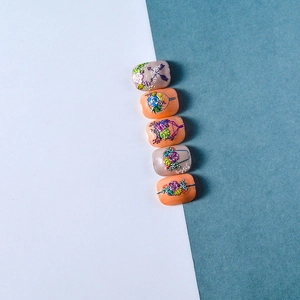 5D embossed succulent flower garden nail art stickers with 3D embroidery texture