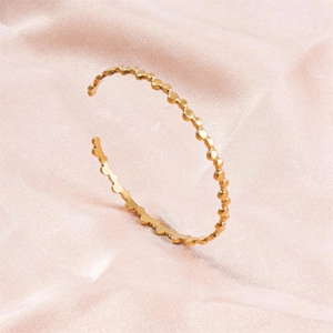 Stainless Steel C-Shaped Open Bangle Geometric Adjustable Wavy Beaded Bracelet For Women Retro Fashion Jewelry Accessories