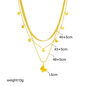 Three-layer gold titanium steel butterfly pendant necklace with detailed size measurements