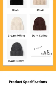 Collection of thick knit beanies in black, khaki, cream, and brown for winter warmth