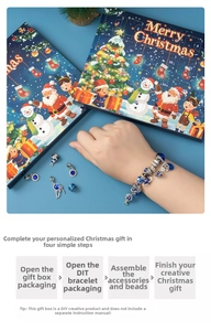 Detailed view of DIY Christmas charm bracelet kit with blue beads in 24-day advent calendar