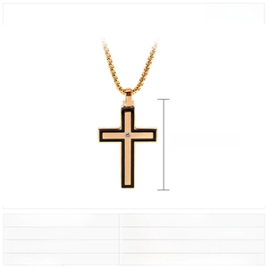 Detail of gold and black cross pendant with stainless steel chain dimensions 50x32mm