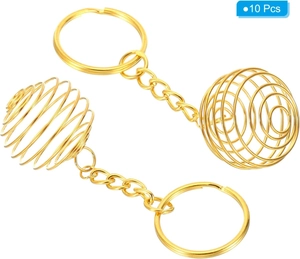 Set of 10 gold spiral cage pendants with keychains for DIY jewelry making and crystal holding