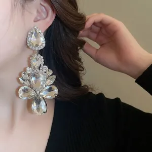 Luxurious silver waterdrop drop earrings with oversized pear-cut cubic zirconia crystals