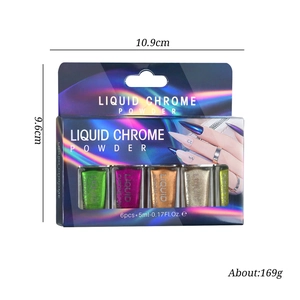Coffret de 6 poudres de chrome liquide pour ongles 5ml en emballage dégradé