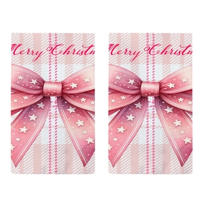 Pink Christmas dish towels with cute plaid bow and Merry Christmas text print