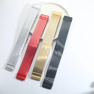 Women Elastic Waist Belt Metal Strip Parallel Vintage Retro Cinch PU Leather Stretch Accessory