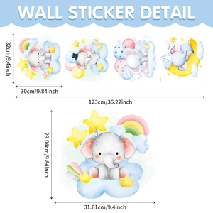 Detailed dimensions of watercolor elephant wall stickers for nursery wall decoration