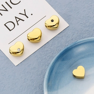 Perles en forme de cœur dorées en acier inoxydable avec strass pour création bijoux