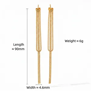 Boucles d'oreilles pendantes en acier inoxydable doré avec pompons longs de 90mm