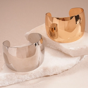 Minimalist chunky polished metal cuff bracelet set in gold and silver finish