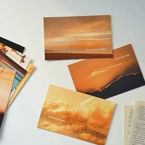 Aesthetic sunset postcards set featuring inspirational English quotes for wall decoration
