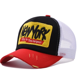 New York Patch Trucker Hat Cotton And Polyester Mesh Distressed Ripped Bill Breathable Adjustable Snapback For Unisex