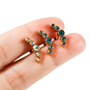 Gold stainless steel ear crawler with five gradient blue and aurora opal stones