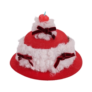 Creative red cherry cake birthday hair clip with velvet bows and white faux fur trim